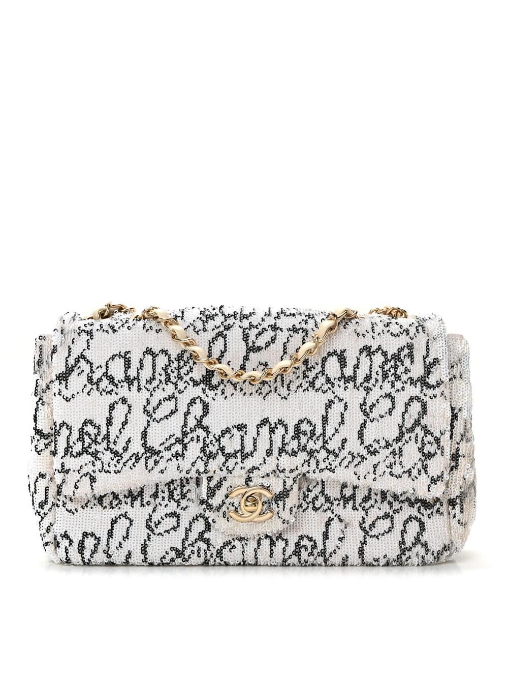 Chanel Sequin Logo Medium Flap White #282329C78B